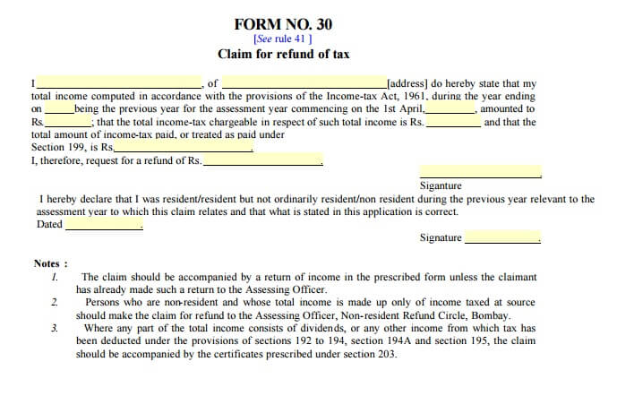 Form 30 Income Tax Refund